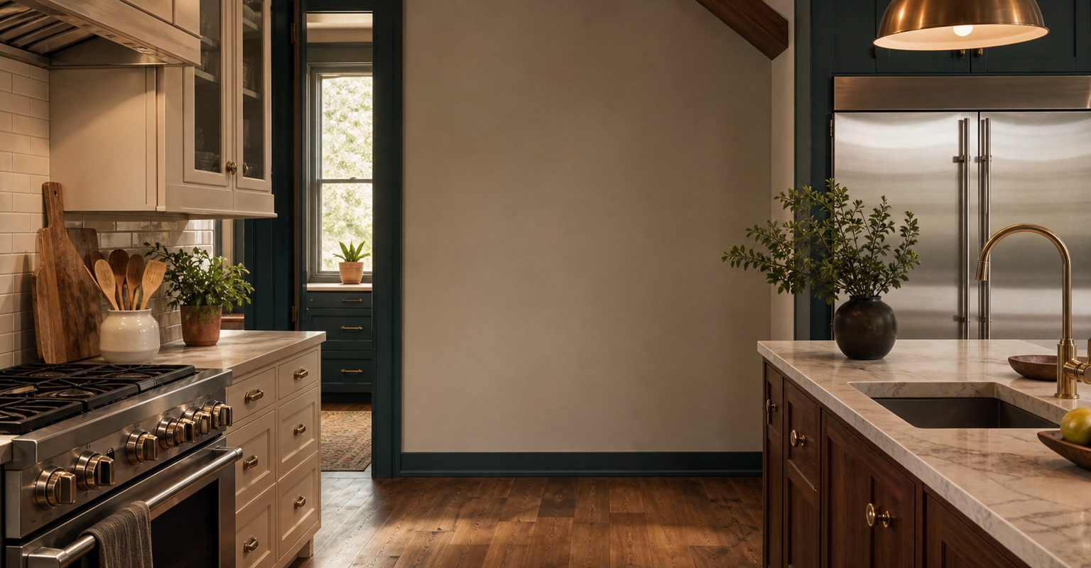 Warm Campbell kitchen with a Sub-Zero built-in refrigerator