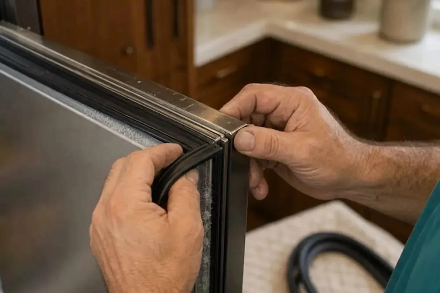 Open Sub-Zero built-in freezer drawer with soft, thawing contents while the refrigerator above stays cold